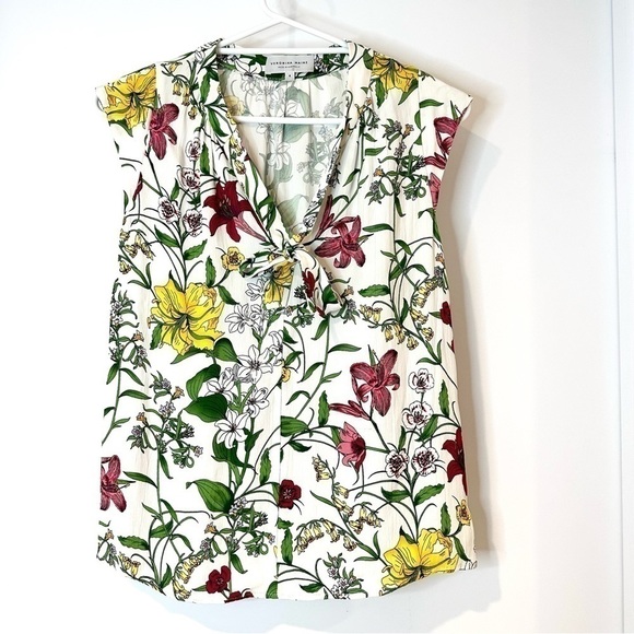 Veronika Maine Tops - Veronika Maine top blouse floral tie front white pink yellow ladies size 6